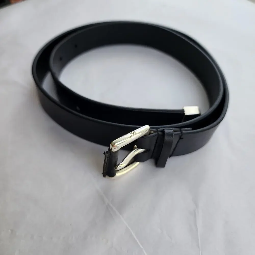 Michael‎ Kors Size M Leather Belt Black Silver Buckle 31-35